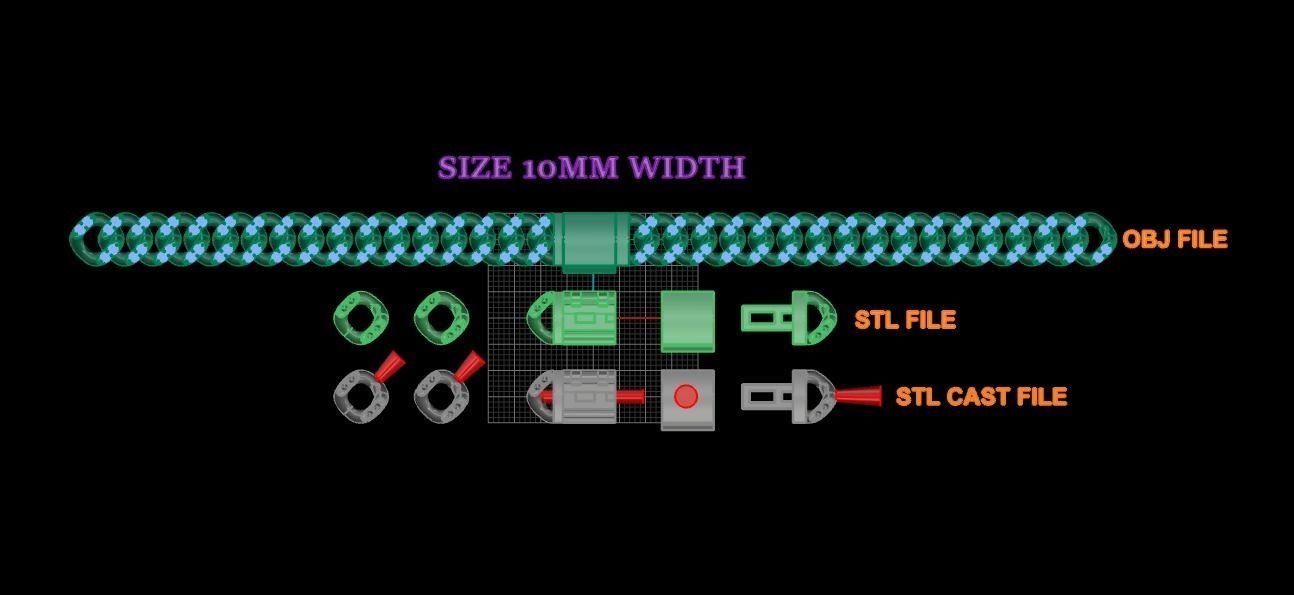 Cuban Diamond Chain Bracelet Necklace Link SIZE 10MM Width 3D print model_7