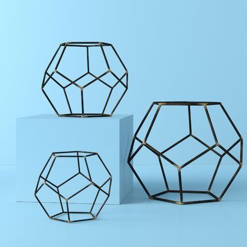 Iron Gold highlight Amin Geometric Orb Sculpture Set 3D model_4