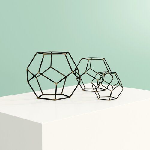 Iron Gold highlight Amin Geometric Orb Sculpture Set 3D model_7