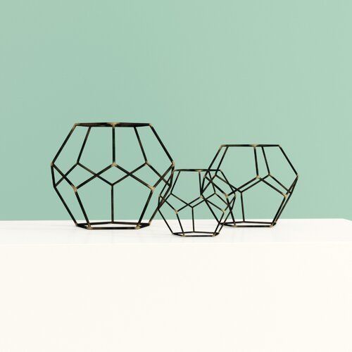 Iron Gold highlight Amin Geometric Orb Sculpture Set 3D model_6