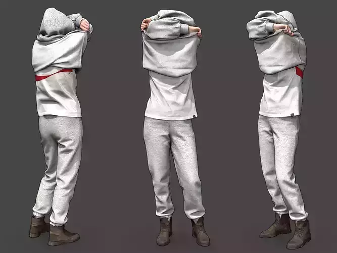 Girl takes off her hoodie 3D model