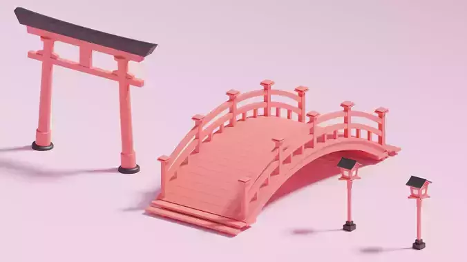Japanese Bridge Street Lamp Torii Gate
