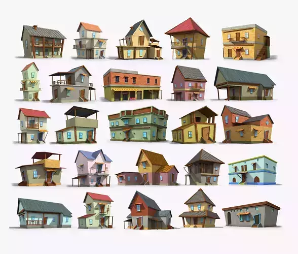 25 Cartoon House Collection Low poly 