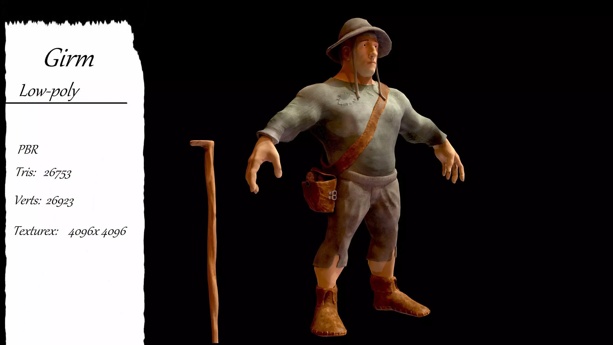 3d model Girm man with cane Free low-poly 3D model