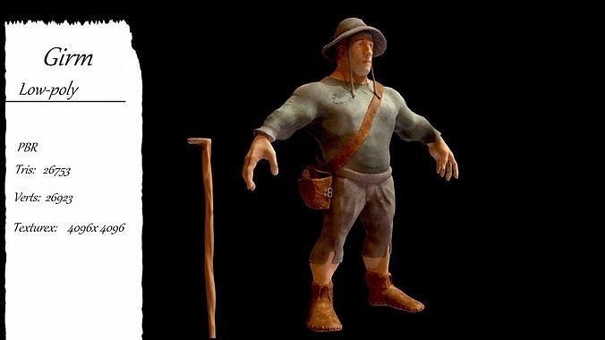 3d model Girm man with cane Free low-poly 3D model
