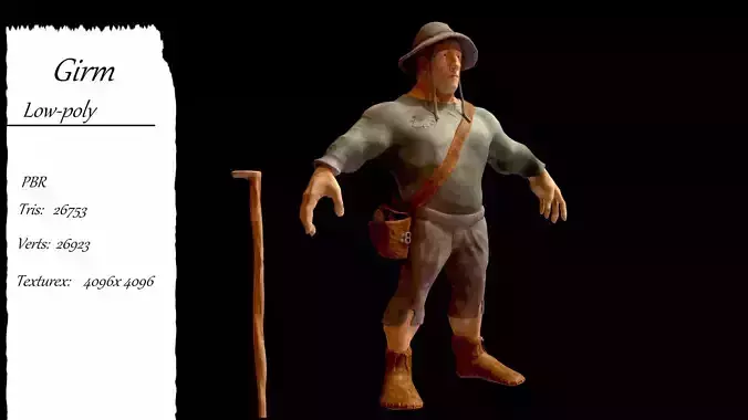 3d model Girm man with cane