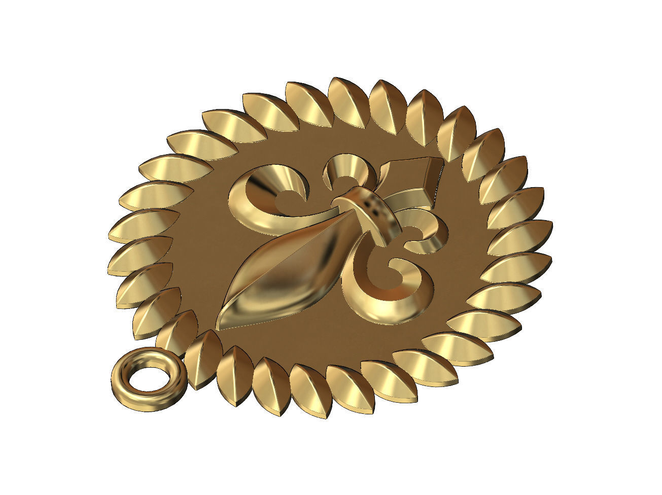 Tilted leaf lys flower motif pendant charm 3D print model_8