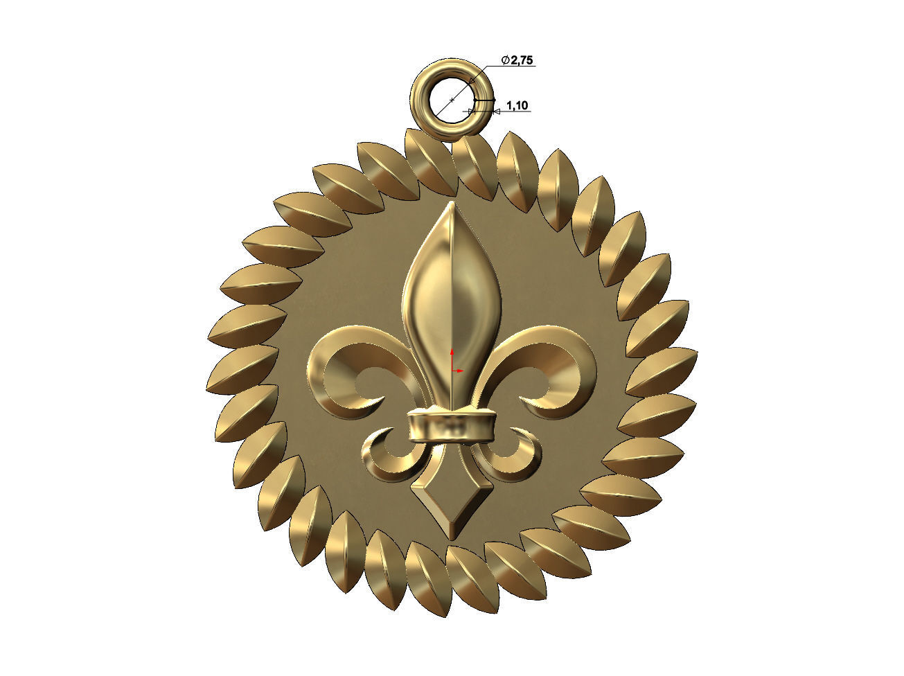 Tilted leaf lys flower motif pendant charm 3D print model_5