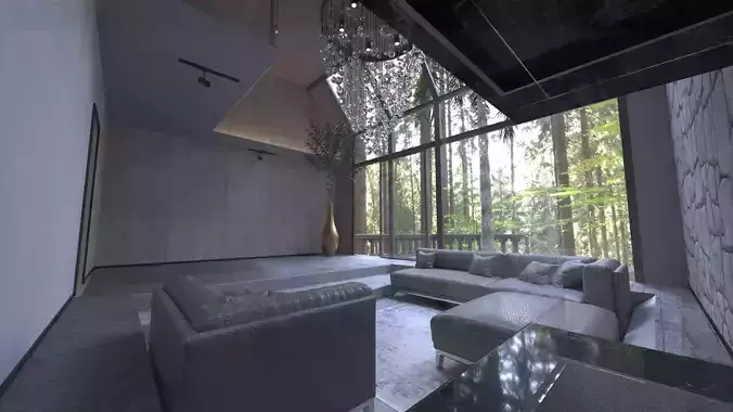 Modern Loft in forest Living room interior 3D Model  3D model 3D model