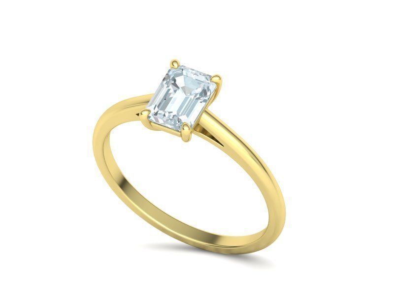Classic Solitaire Ring  7x5 Emerald Cut Stone 3dmodel 3D print model_21