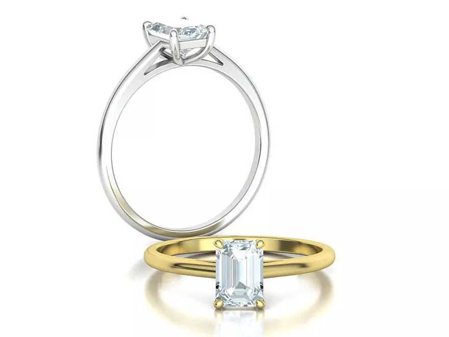 Classic Solitaire Ring  7x5 Emerald Cut Stone 3dmodel 3D print model_0