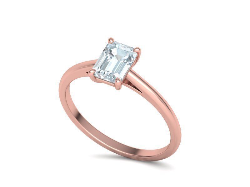 Classic Solitaire Ring  7x5 Emerald Cut Stone 3dmodel 3D print model_19