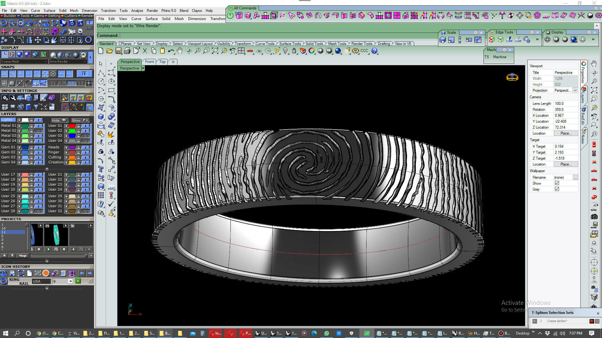 Wedding Set Rings Finger Print Styles CAD Design- CC125M 3D print model_20