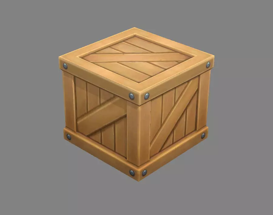Cartoon Square Wooden Box-Goods Low-poly 3D model_0