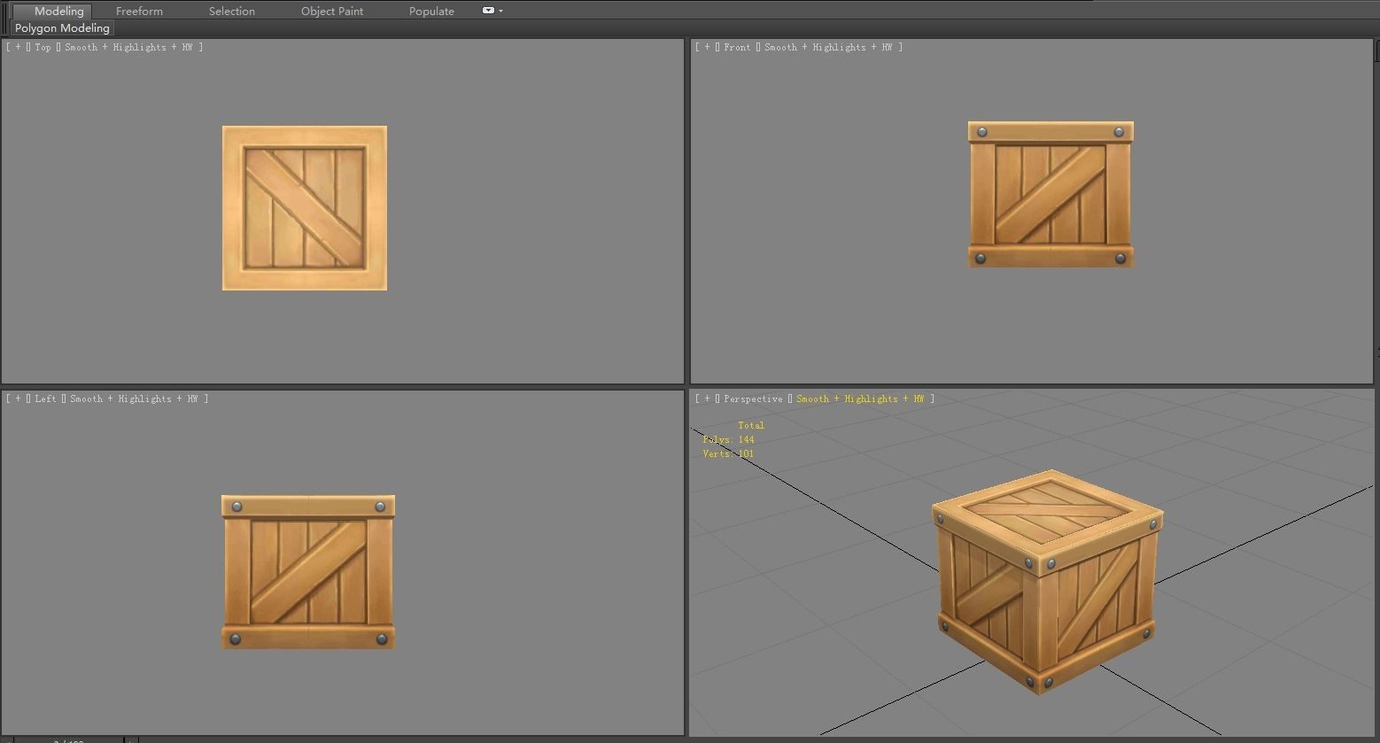 Cartoon Square Wooden Box-Goods Low-poly 3D model_2