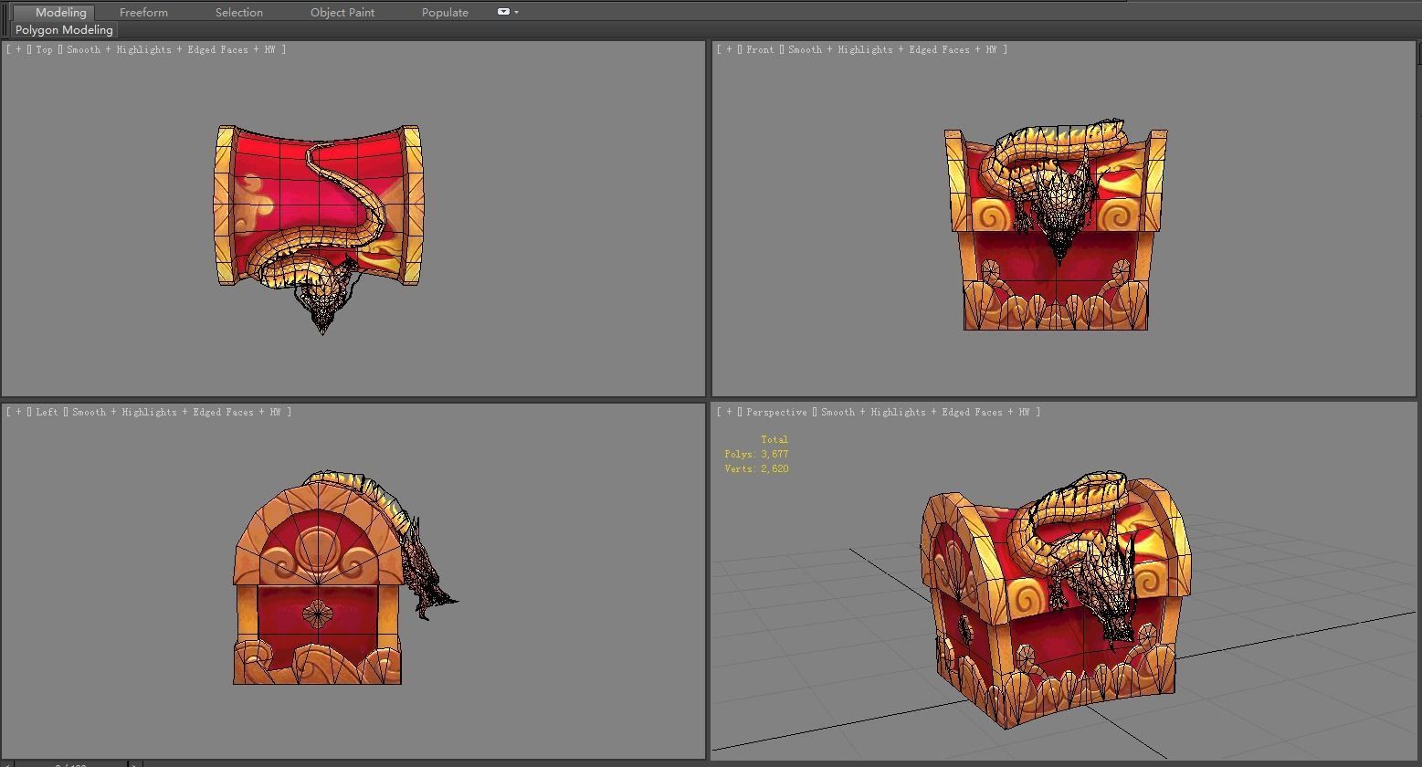 Chinese Dragon Treasure Box A -  treasure chest Low-poly 3D model_8