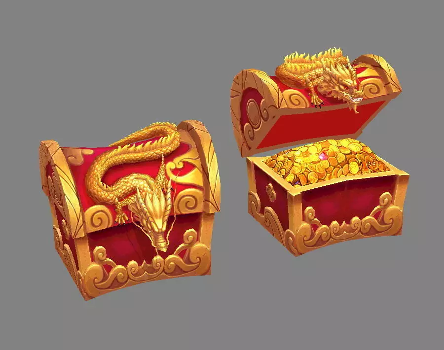 Chinese Dragon Treasure Box A -  treasure chest Low-poly 3D model_0