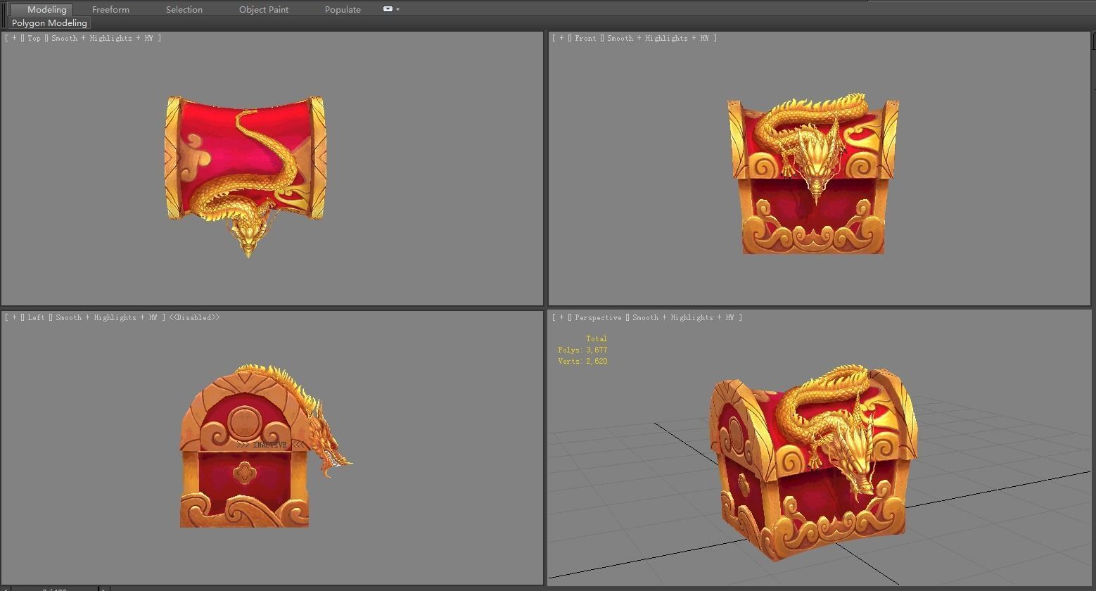 Chinese Dragon Treasure Box A -  treasure chest Low-poly 3D model_7