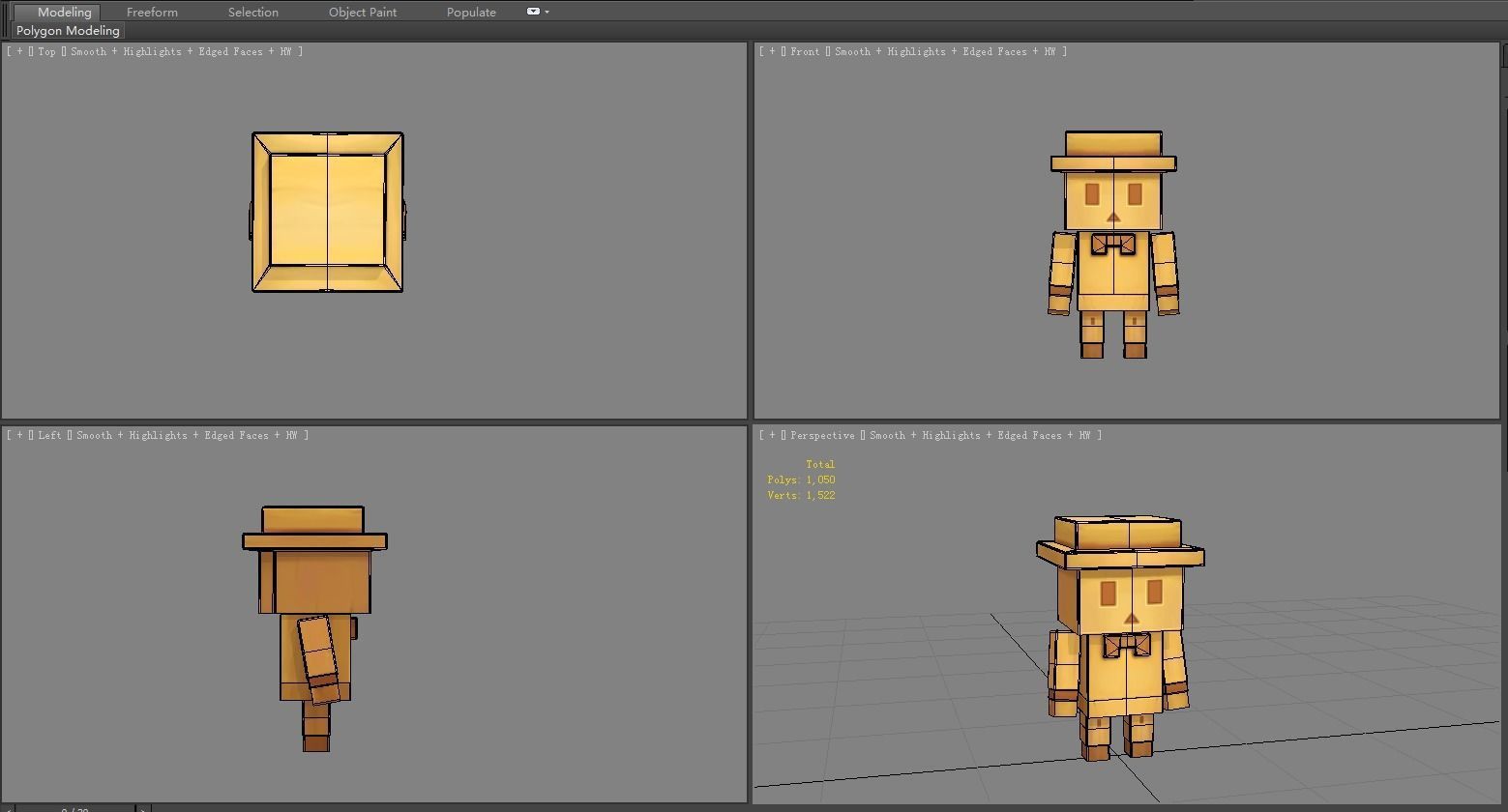 Cartoon Wooden Man - Building Block Toy Low-poly 3D model_4