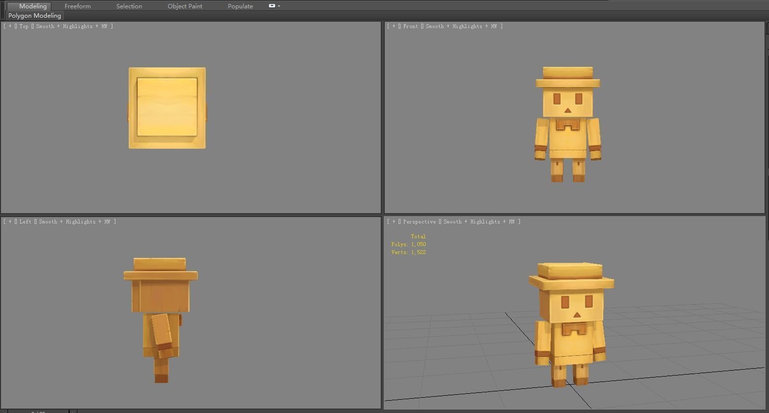 Cartoon Wooden Man - Building Block Toy Low-poly 3D model_3