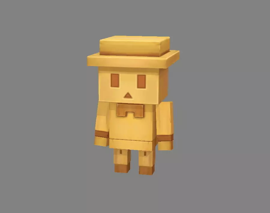 Cartoon Wooden Man - Building Block Toy Low-poly 3D model_0