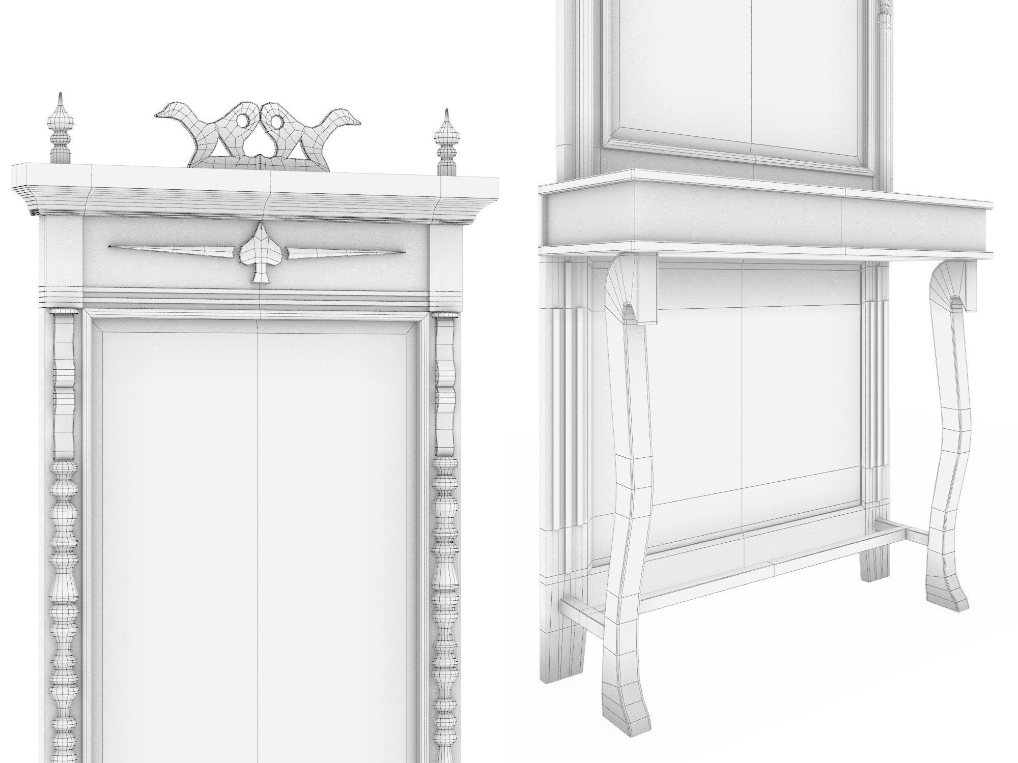 Antique mirror with console 3D model_5
