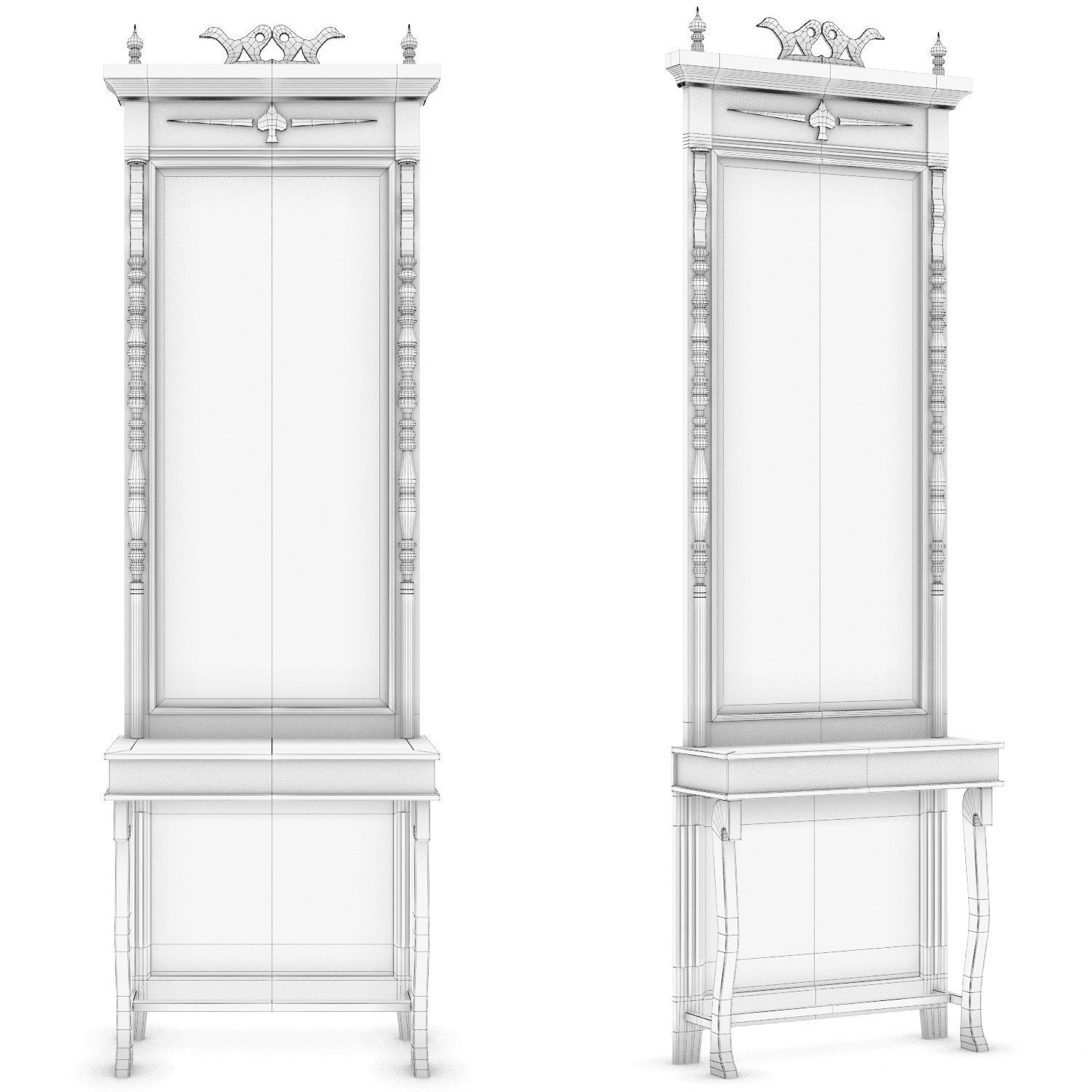 Antique mirror with console 3D model_4