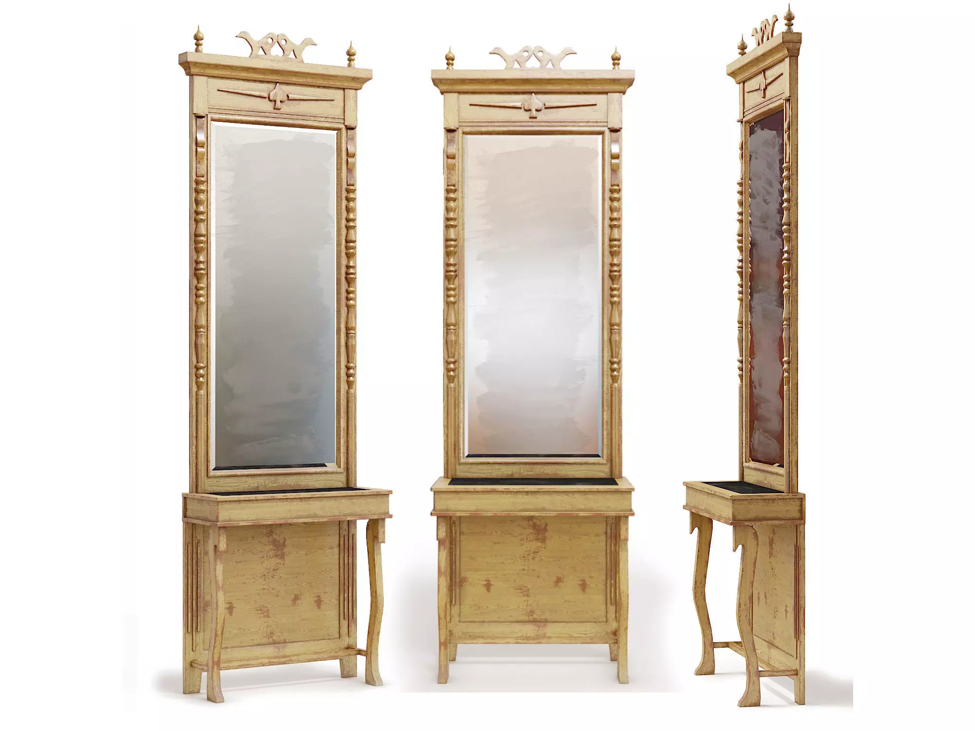 Antique mirror with console 3D model_0