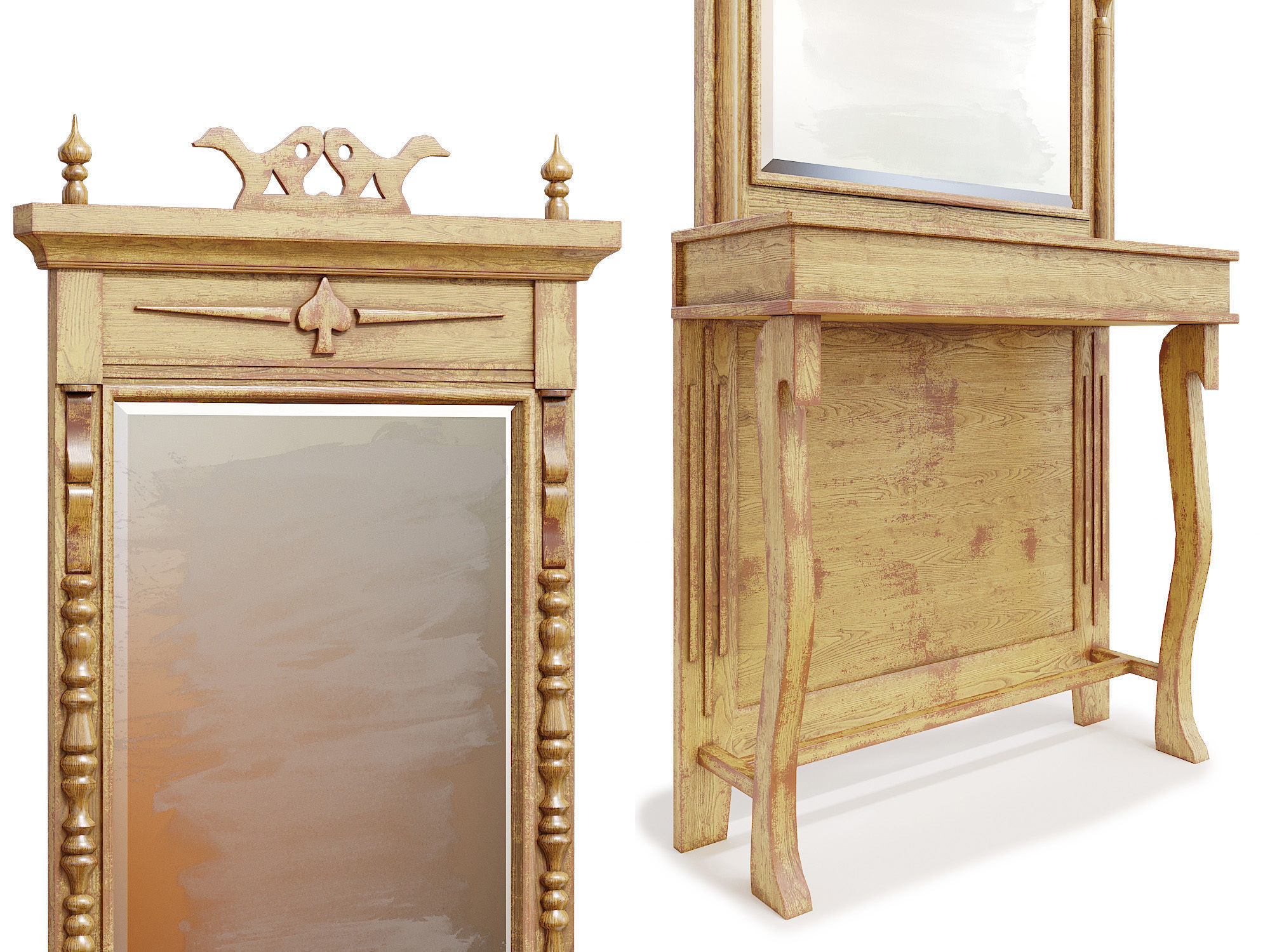 Antique mirror with console 3D model_1