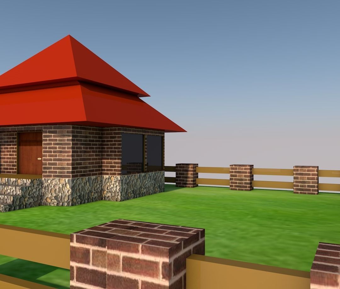 Cartoon house Low-poly 3D model_5