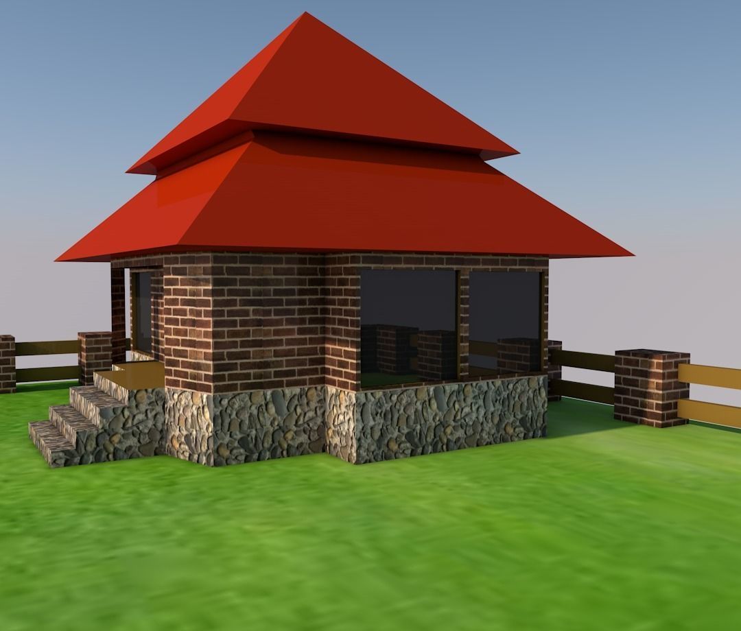 Cartoon house Low-poly 3D model_1