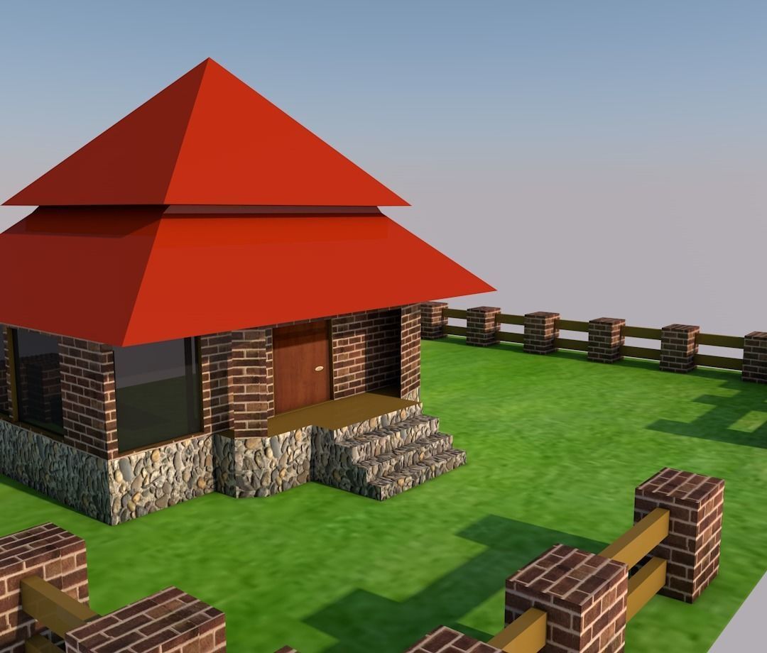 Cartoon house Low-poly 3D model_9