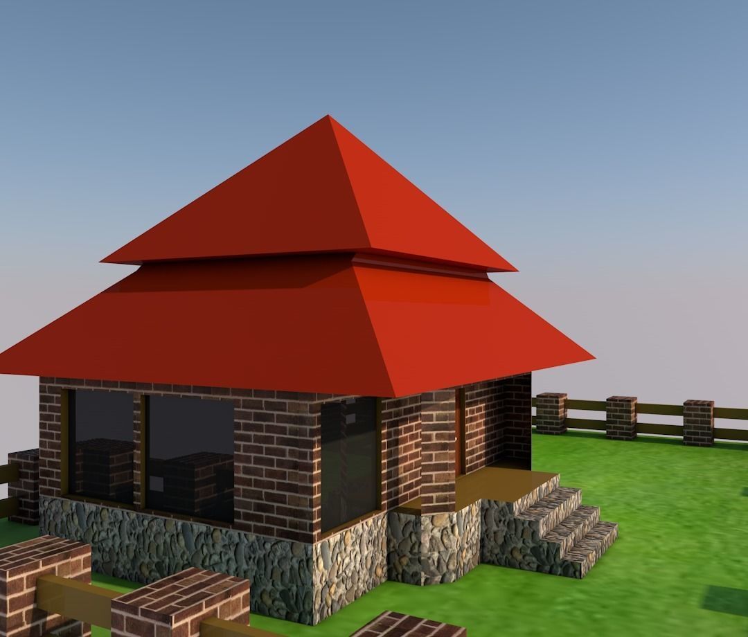 Cartoon house Low-poly 3D model_3