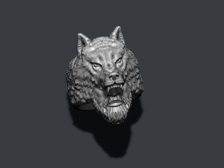 Man wolf ring 3D print model_9