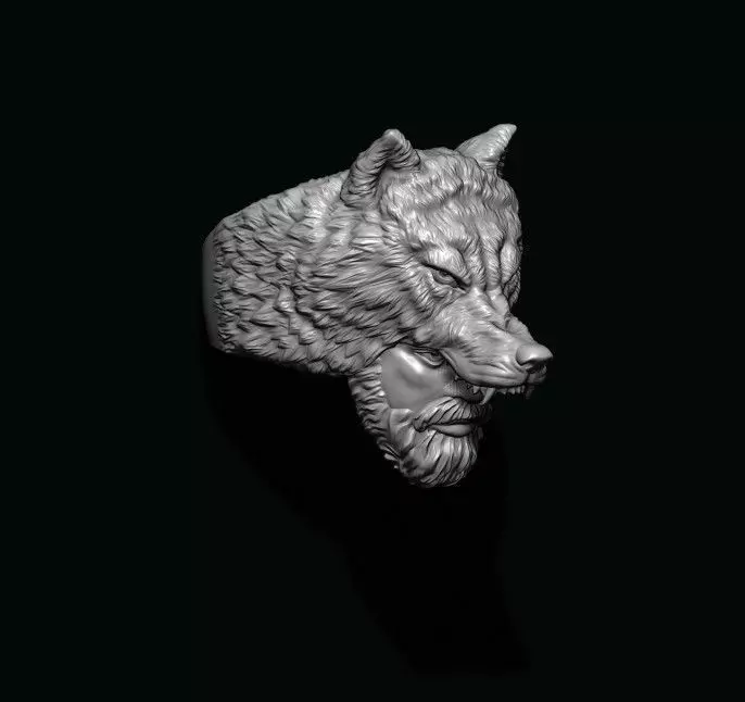 Man wolf ring 3D print model_0