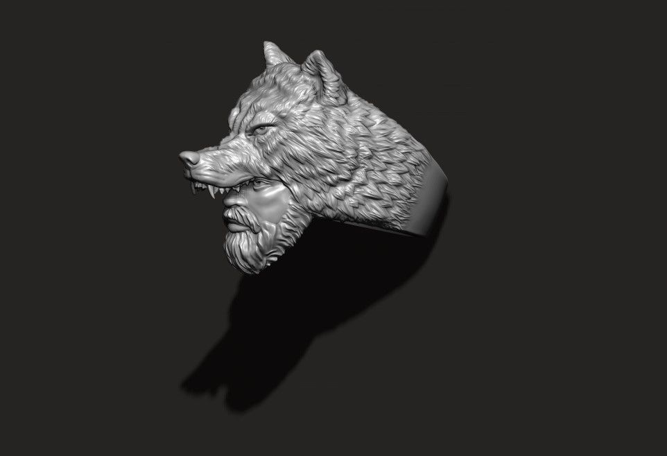 Man wolf ring 3D print model_1
