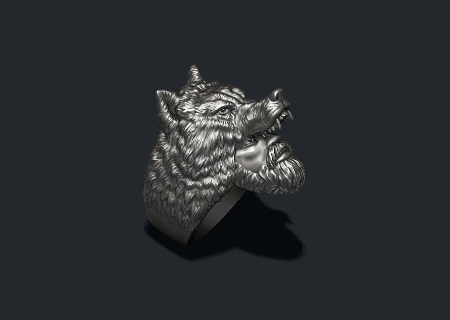 Man wolf ring 3D print model_5