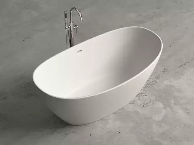 Freestanding resin oval bathtub with floor-mounted tap 9