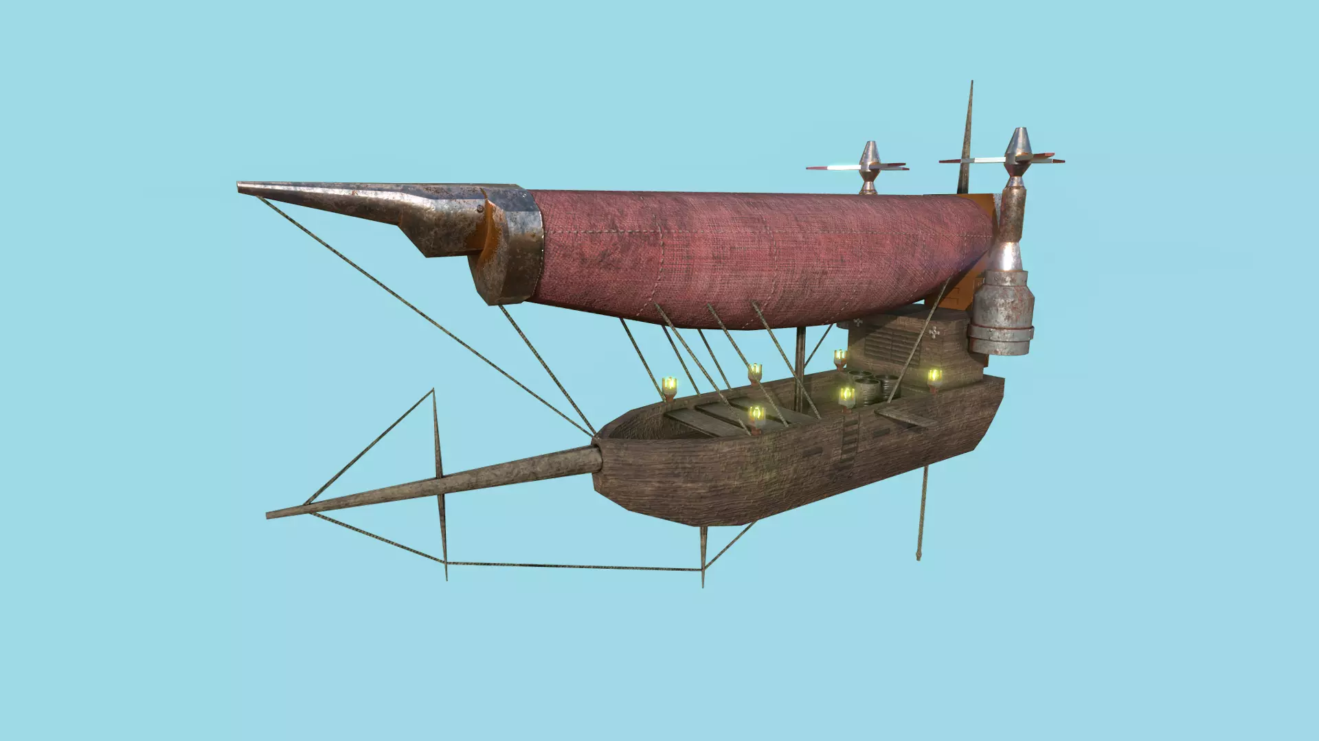 Steampunk Airship - Sci-Fi Aircraft 03 - Flying Ship Low-poly 3D model_0