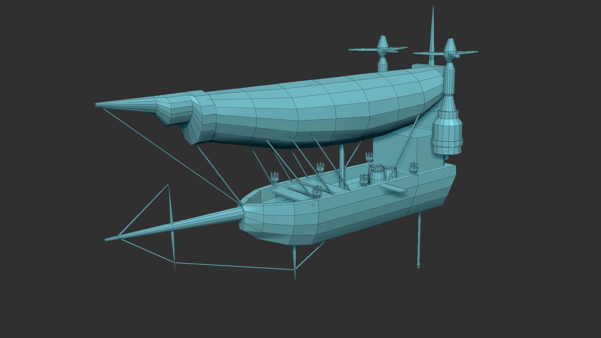 Steampunk Airship - Sci-Fi Aircraft 03 - Flying Ship Low-poly 3D model_15