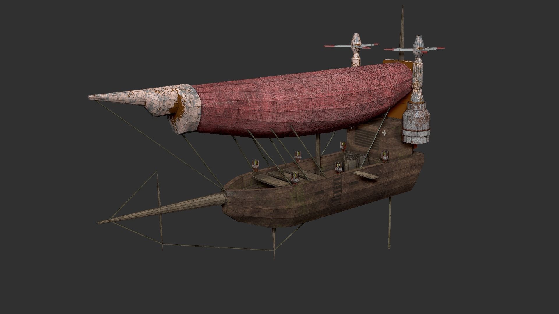 Steampunk Airship - Sci-Fi Aircraft 03 - Flying Ship Low-poly 3D model_16