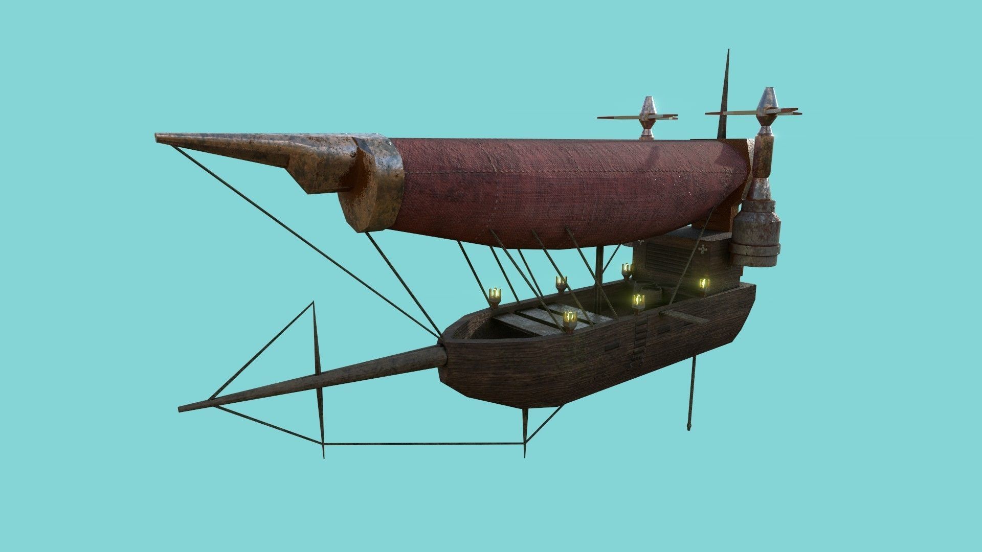 Steampunk Airship - Sci-Fi Aircraft 03 - Flying Ship Low-poly 3D model_2