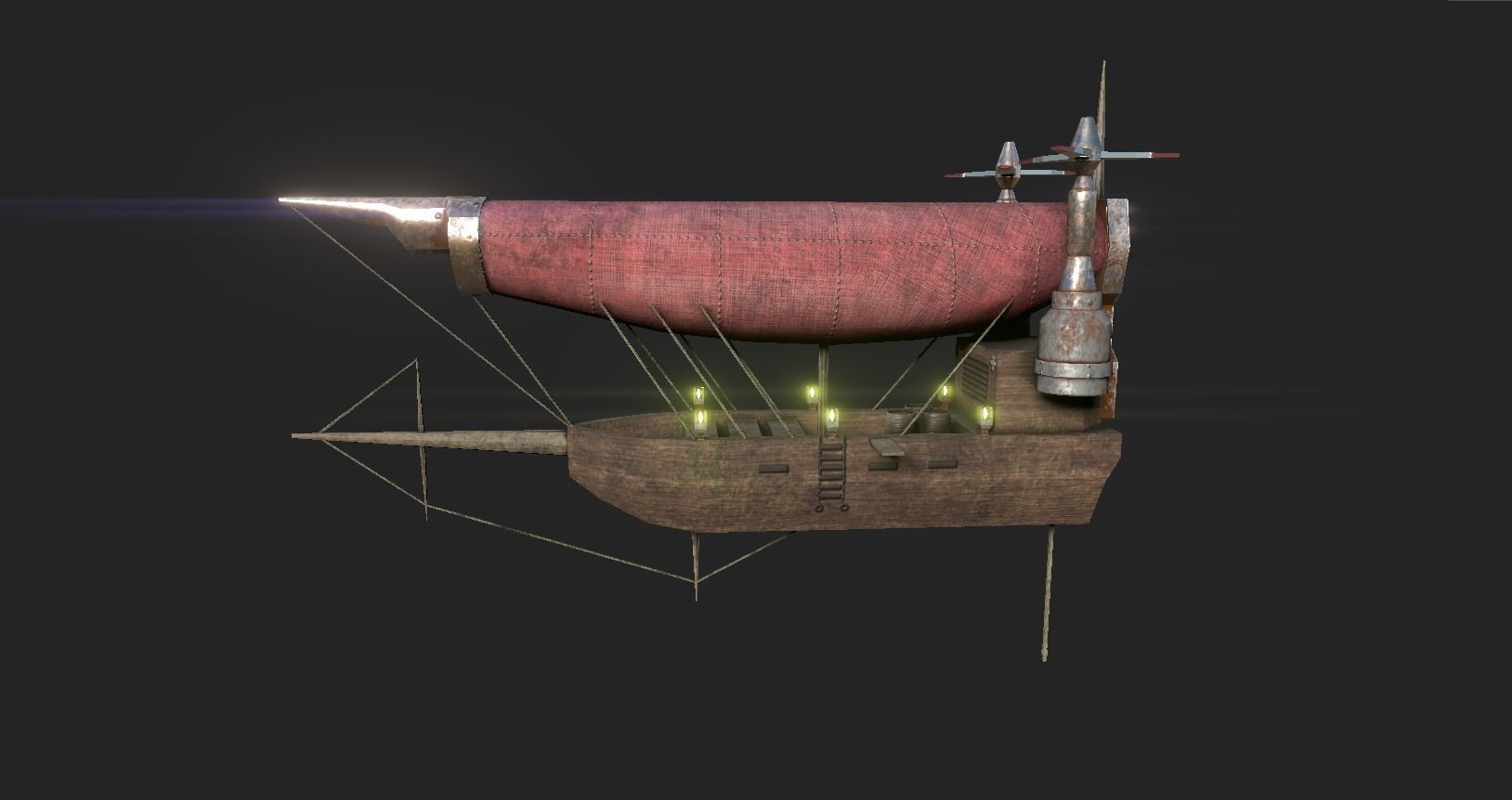 Steampunk Airship - Sci-Fi Aircraft 03 - Flying Ship Low-poly 3D model_9