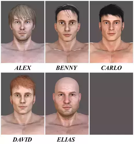 5 MENS male with different measurements 3D Model Collection