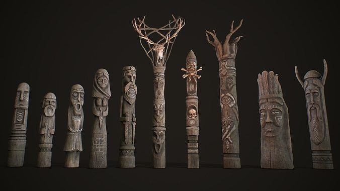 Wood Totems Pagan Deities Collections Low-poly 3D model