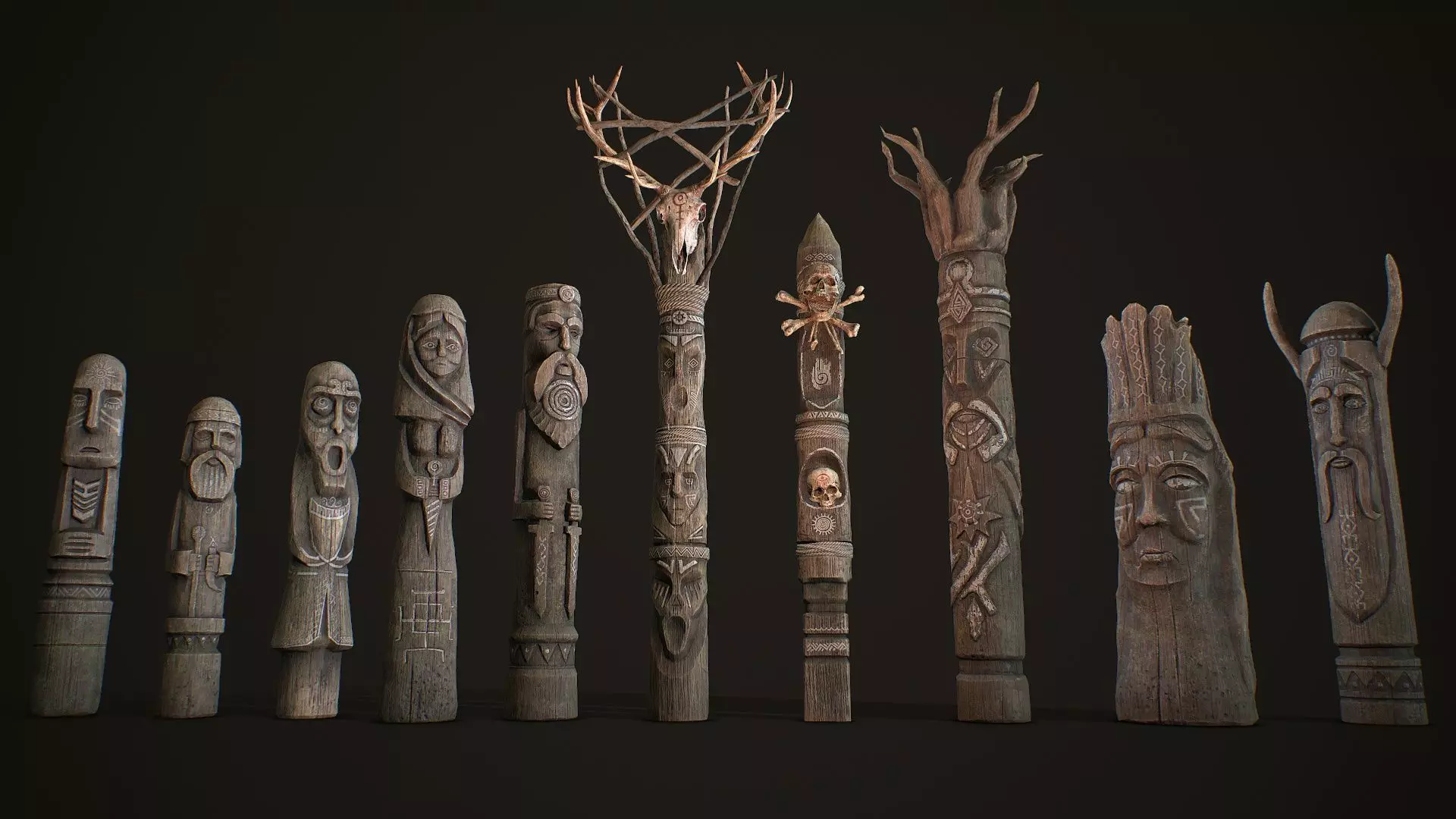 Wood Totems Pagan Deities Collections Low-poly 3D model_0