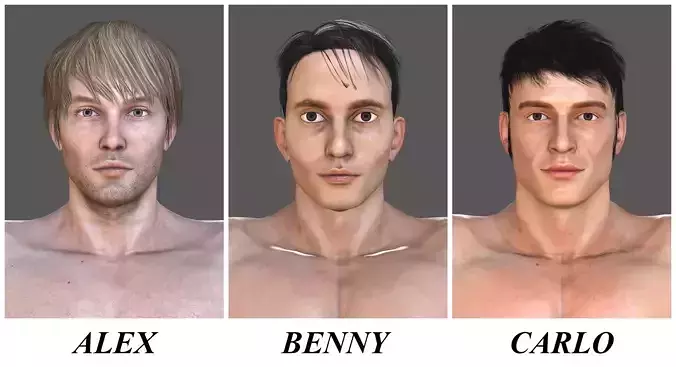 ALEX-BENNY-CARLO man with different facial features 3D Model Collection