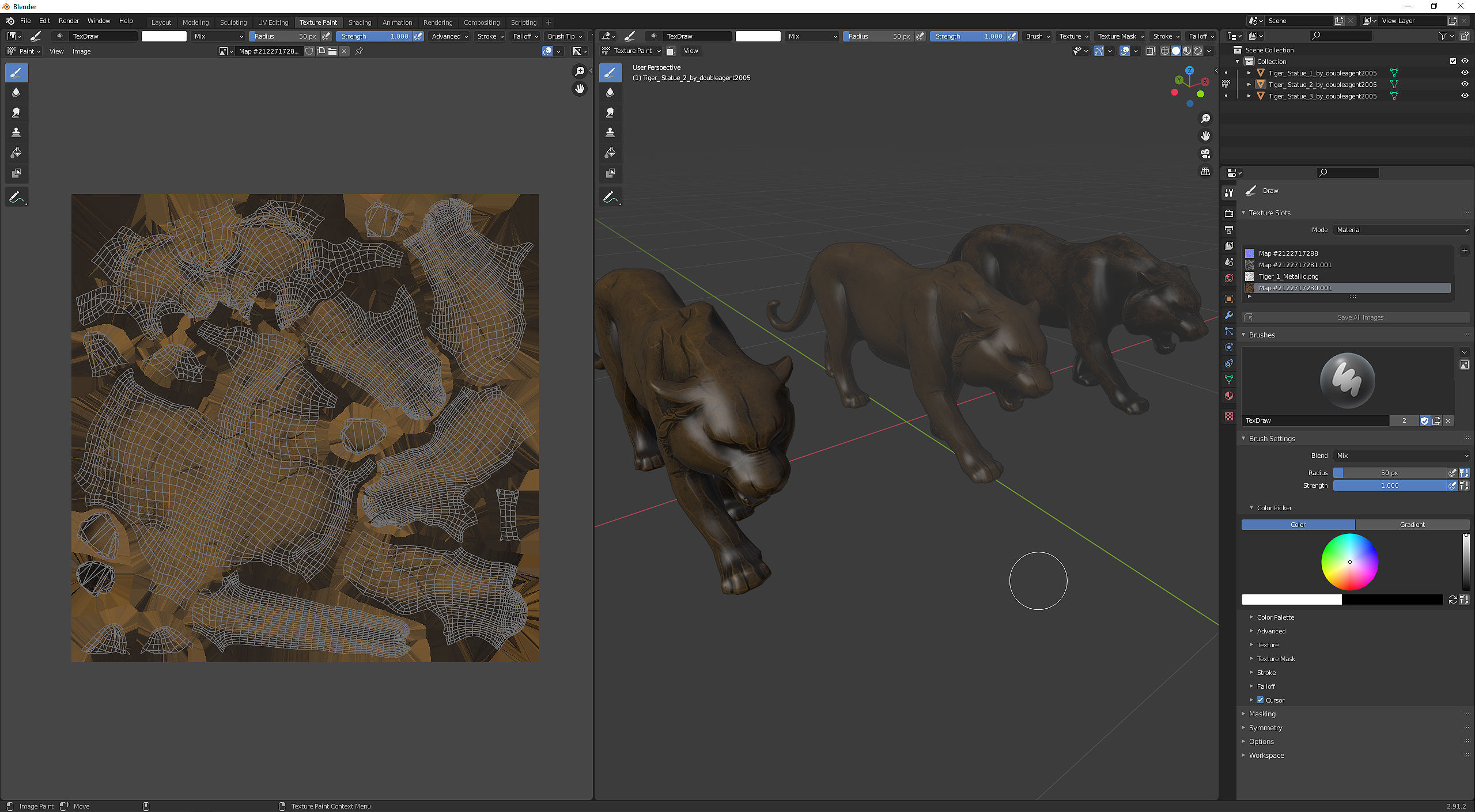 Decorative Tiger statuette PBR Low-poly 3D model_19