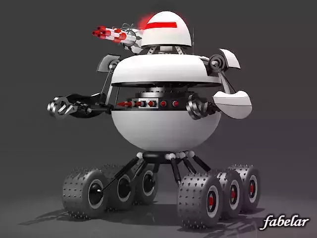 Robot on wheels with gun 3D model