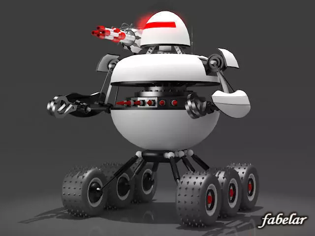 Robot on wheels with gun 3D model_0